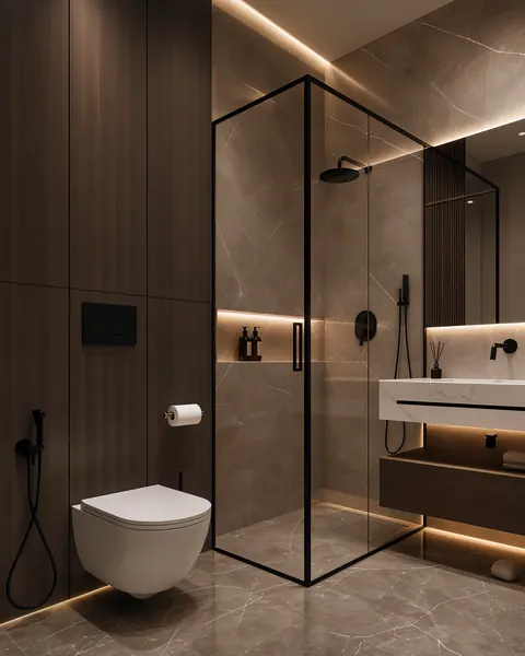 تصميم حمام داكن بإطارات سوداء