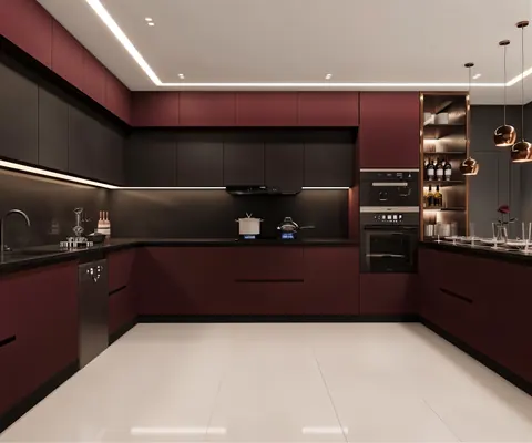 تصميم مطبخ عنّابي ونحاسي