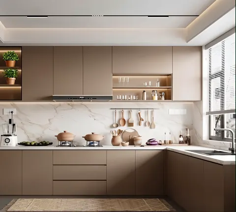 تصميم مطبخ بسيط بدرجات الموكا