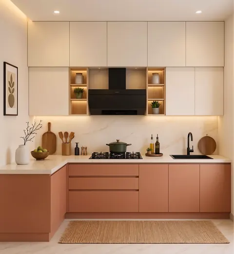 تصميم مطبخ بسيط بلون ترابي