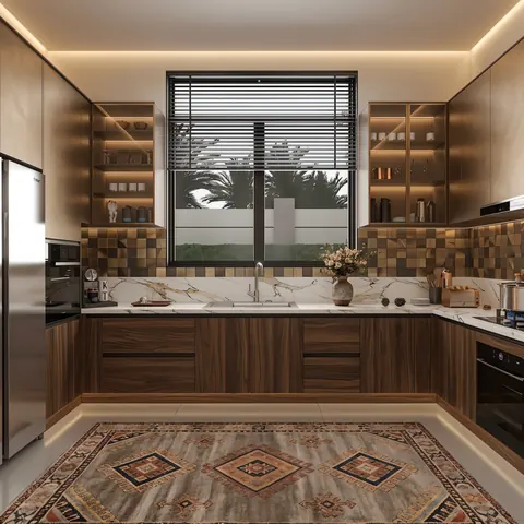 تصميم مطبخ خشب دافئ بطابع كلاسيكي